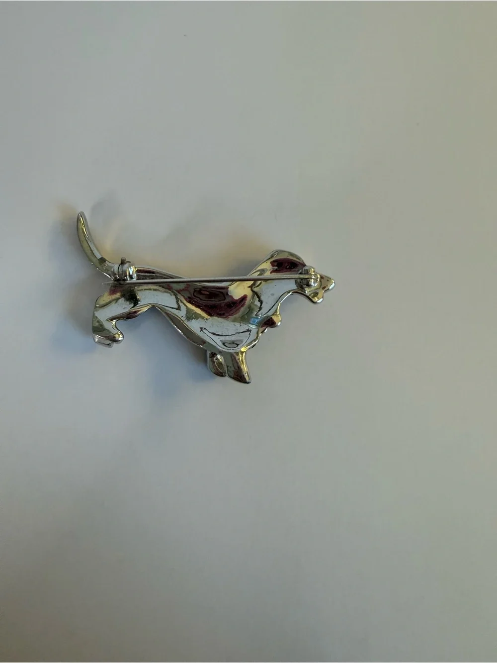 Rhinestone Dachshund Dog Brooch Pin Silver Tone Wiener Dog Jewelry